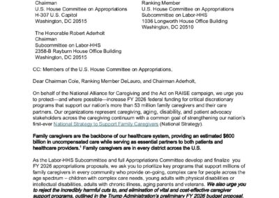 Letter Outlining House FY2026 Labor-HHS Appropriations Requests
